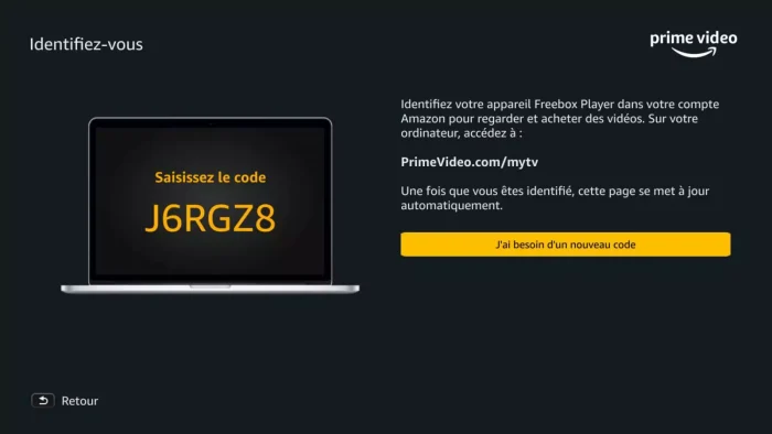 Où écrit le code prime vidéo MYTV ?